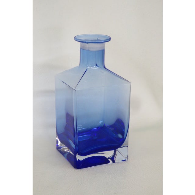Mid 20th Century Cobalt Blue Vase Squared Glass W Ombre Gradient Mid Century Modern Bottle 4744b For Sale - Image 5 of 10