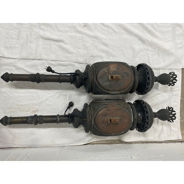 Victorian 19th C. New Orleans Estate Copper Carriage Lanterns - A Pair For Sale - Image 3 of 10