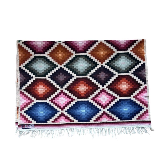 Magenta Hand-Woven Ecuadorian Wool Kilim, Signed For Sale - Image 8 of 13