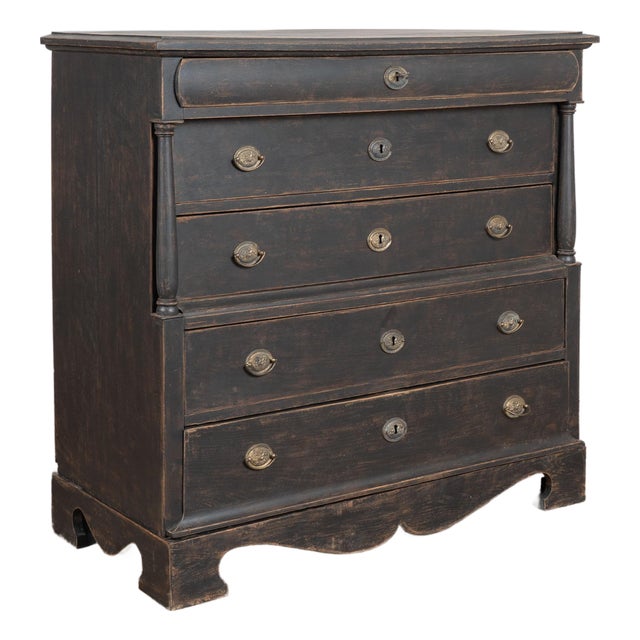 19th Century Large Black Chest of Five Drawers From Denmark For Sale