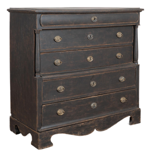 19th Century Large Black Chest of Five Drawers From Denmark