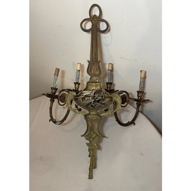 Large Antique Ornate Spanish Style Gilded Bronze Brass Wall Sconce Fixture Light For Sale - Image 11 of 11