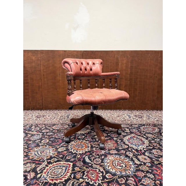 Beige English Chesterfield Salmon Desk Chair For Sale - Image 8 of 8