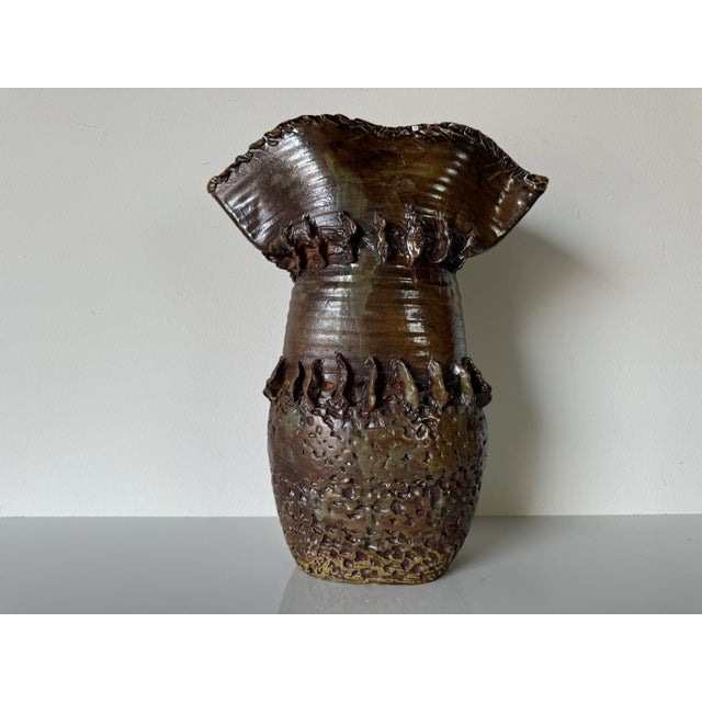 Mid-Century Brutalist Style Sculptural Art Studio Pottery Vase For Sale In Miami - Image 6 of 12