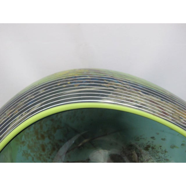 Suzanne Kindland Handblown Icefire Studio Art Glass Green Blue Bowl Vase For Sale - Image 4 of 10