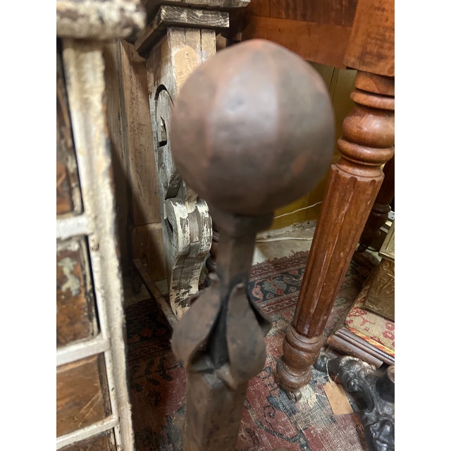 Industrial Antique Cast Iron Cannonball Andirons For Sale - Image 3 of 4