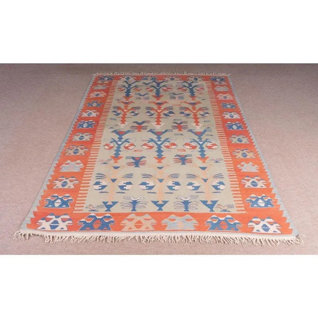 Rectangular Ottoman Kilim Rug in Pure Wool For Sale - Image 4 of 4