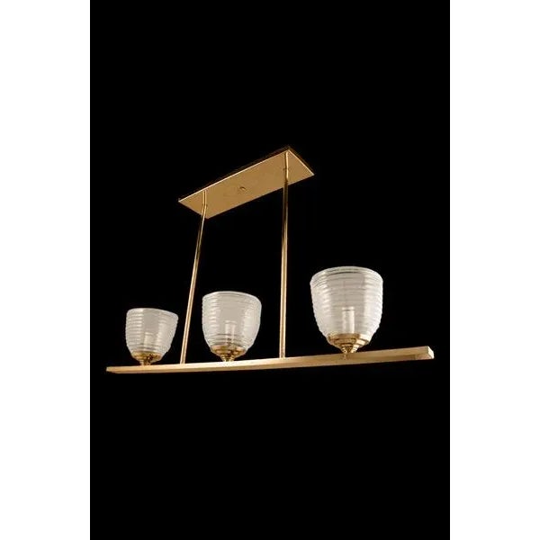 Deco style pendant fixture, three Murano shades.