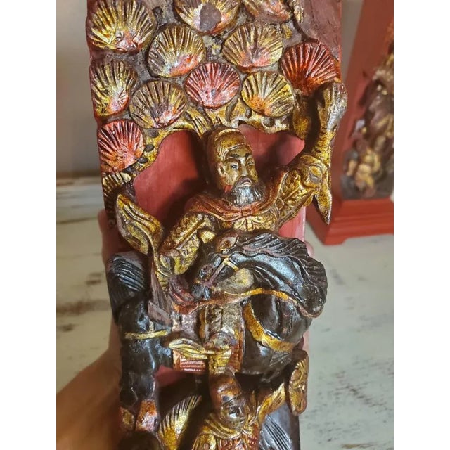 Wood Vintage Chinese Hand Carved Wooden Figural Incense Stands - a Pair For Sale - Image 7 of 11