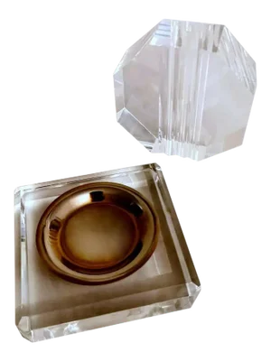 Vintage Italian Plexiglass and Brass Desk Set - 2 Pieces
