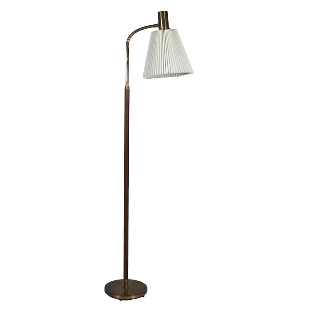 Mid-Century Modern Vintage Swedish Leather and Brass Floor Lamp from Falkenbergs Belysning, 1960s For Sale - Image 3 of 18