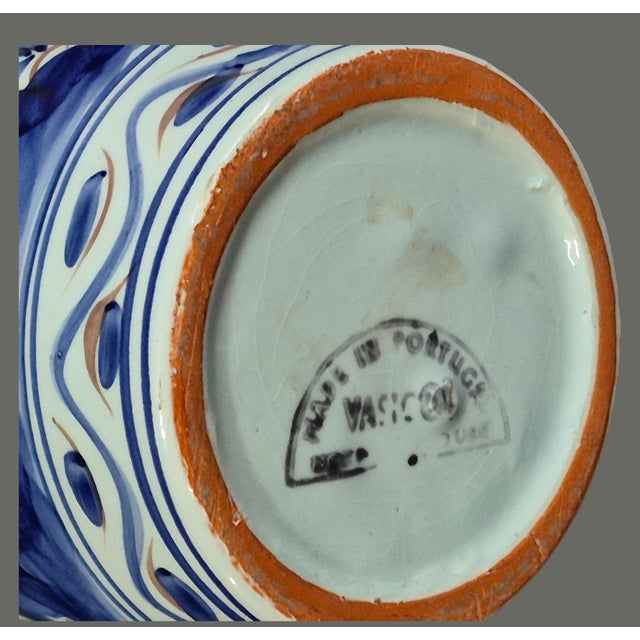 Late 20th Century Hand Painted Glazed Terra-Cotta Wall Planter Blue Bird Motif Made in Portugal For Sale - Image 9 of 10