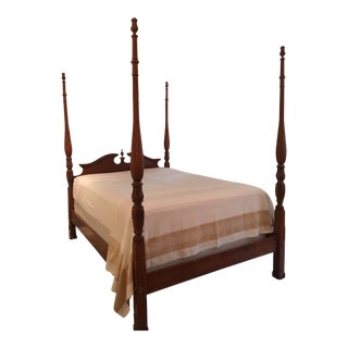 Solid Cherry Rice Carved Queen Sized Bed Frame For Sale