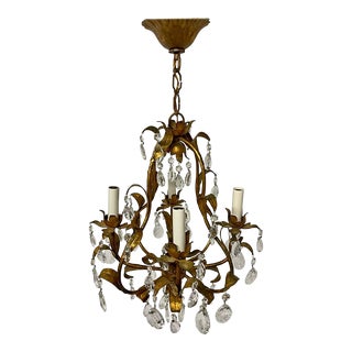 Italian Gilt Metal and Crystal Chandelier For Sale