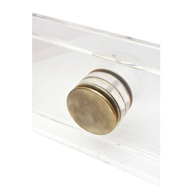 Modern Karl Springer Sculptural Lucite Cocktail Table Base With Brass Caps, 1980's For Sale - Image 3 of 10