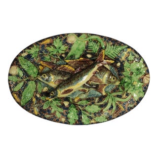 Late 19th Century School of Paris Majolica Palissy Fish & Reptile Platter For Sale