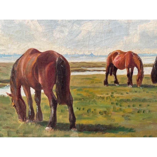 Antique Niels Christiansen Oil Painting - Danish Landscape With Grazing Horses For Sale - Image 15 of 18