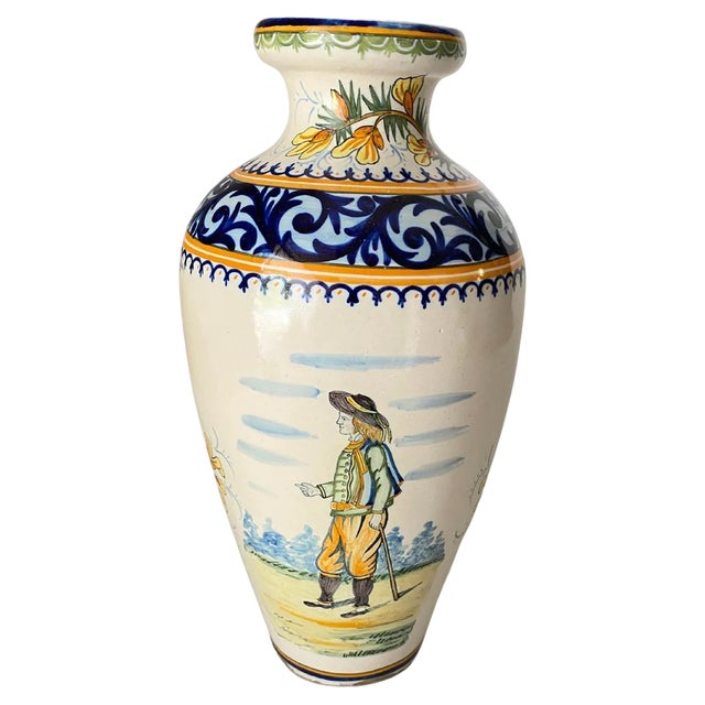 19th Century French Hand-Painted Faience Vase by Henriot Quimper For Sale