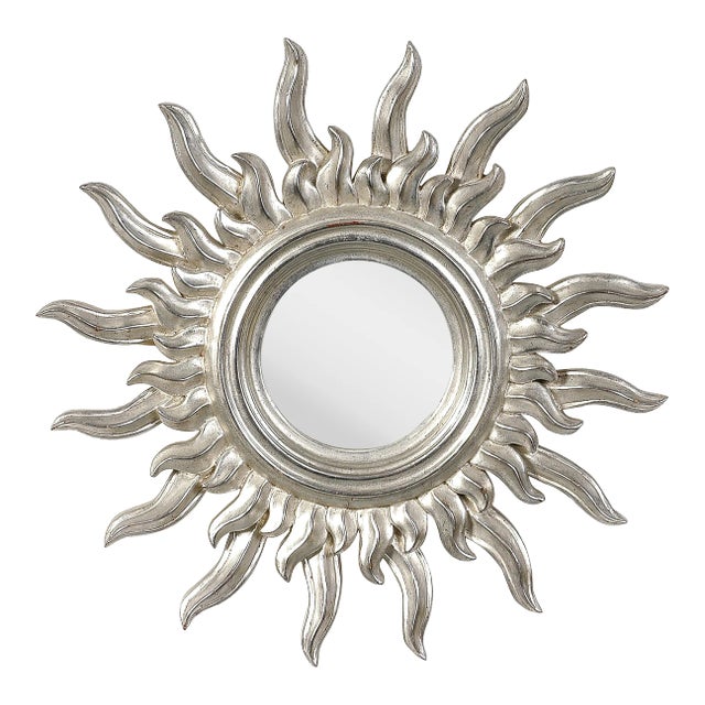 Mid-Century Sun Silver Wood French Mirror, 1960s For Sale