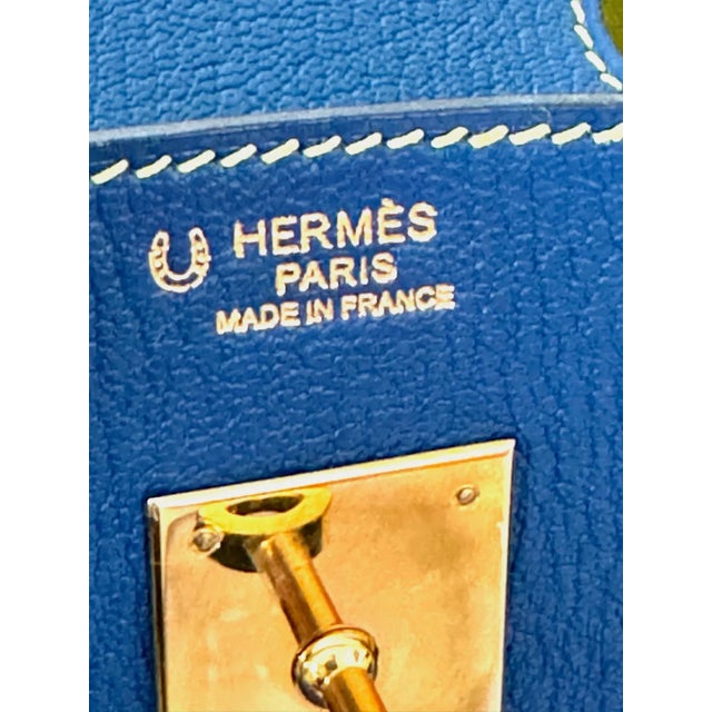 Blue Hermes 30cm Birkin Hss Electric Blue Yellow Soufre and Etoupe Bicolor Mysore Leather For Sale - Image 8 of 9