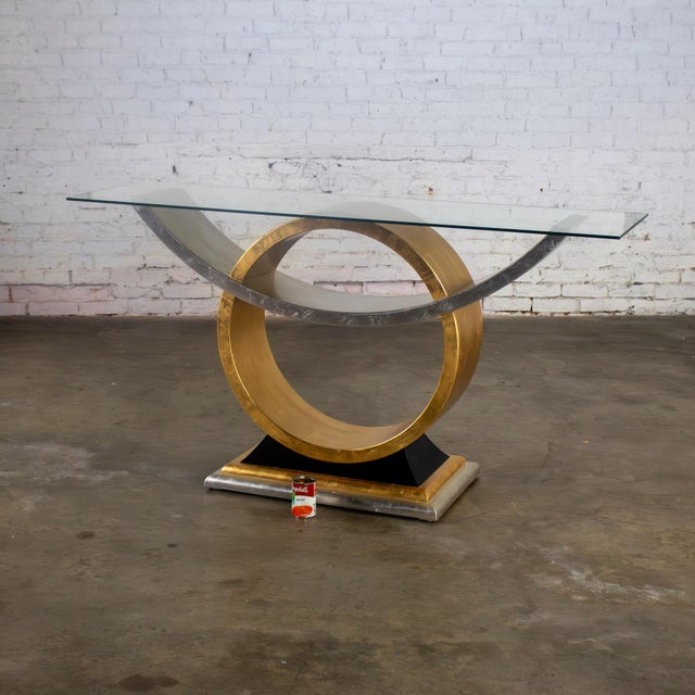 Late 20th Century Art Deco Revival to Postmodern Sofa or Console Table Geometric Gold and Silver Leaf Base For Sale - Image 18 of 18