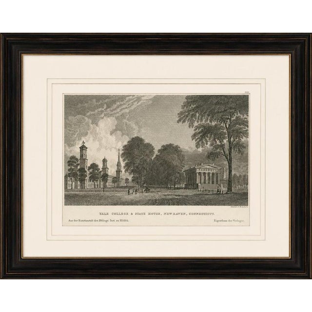 Antique Yale College & State House New Haven Connecticut, Meyer ca. 1850 This elegant mid-19th-century steel engraving...