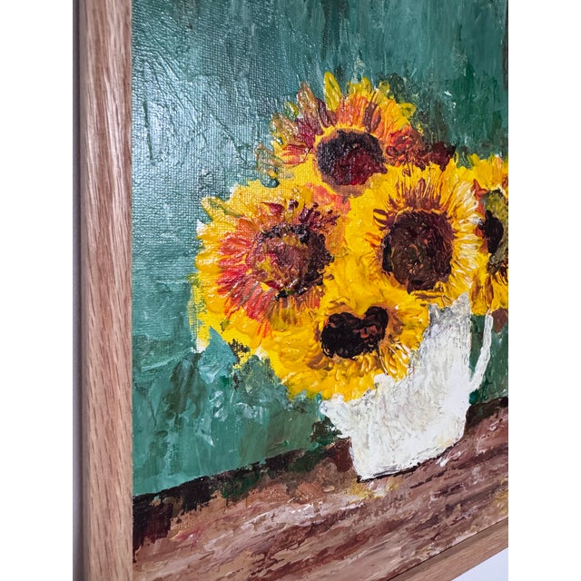 Sunflower Acrylic Painting in Wooden Frame, Original Floral Wall Art, Yellow Flowers Still Life, Small Framed Painting, 9.4 X 11.8 Inches For Sale - Image 4 of 4
