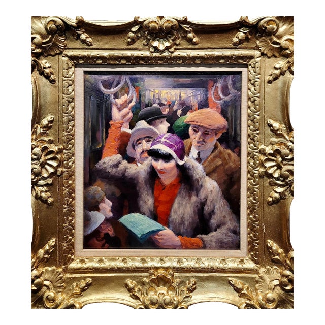 James Chapin -1930s New York Subway Riders- Oil Painting For Sale