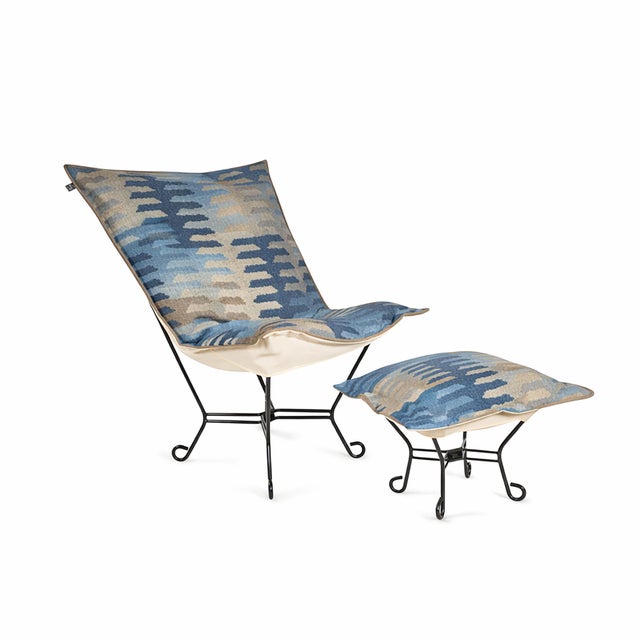 Navy Blue Puff Chair Complete Navajo Navy For Sale - Image 8 of 11