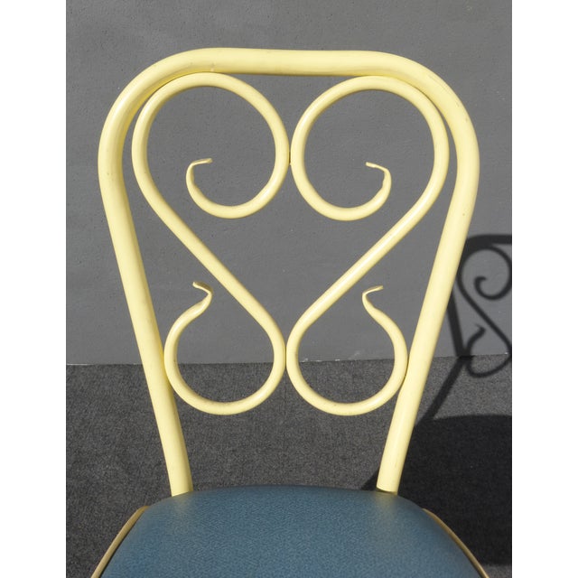 Set Of Six Mid Century Modern Yellow Blue Metal Bistro Chairs