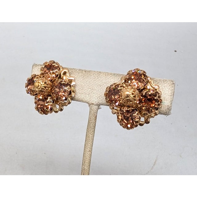 Metal Vintage 1960s Signed Napier Goldtone Faux-Topaz Clip Earrings-2 Pieces For Sale - Image 7 of 7