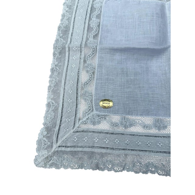 French Pure Linen Imported French Lace Handkerchief- A Matching Pair For Sale - Image 3 of 9