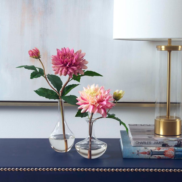 Diane James for Chairish Faux Pink Dahlias in Bud Vases a Pair Chairish