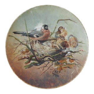 Antique 1890 Hand Painted Bird Plate For Sale