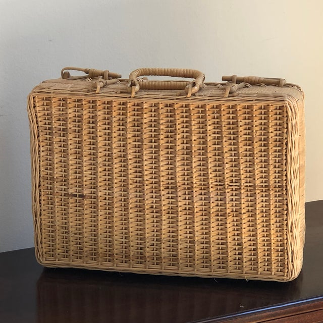 Small Vintage Natural Wicker Luggage Case | Chairish