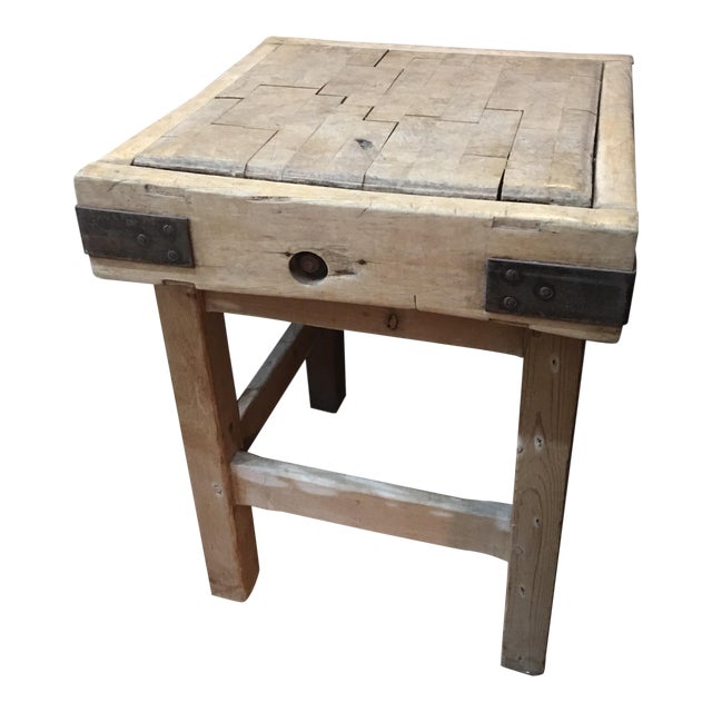 Old English Wood Butcher Block on Stand | Chairish