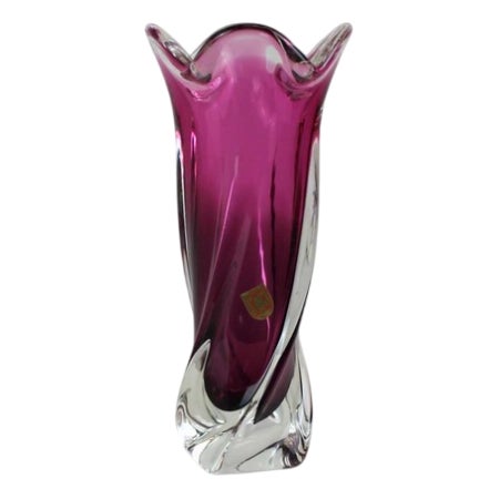 Ruby Glass Pink-Clear Vase, 1960s For Sale