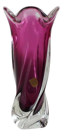 Ruby Glass Pink-Clear Vase, 1960s