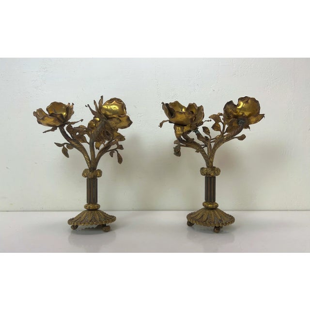 Vintage Brass Table Ornaments with Flowers, France, 1960s, Set of 2 For Sale - Image 13 of 13