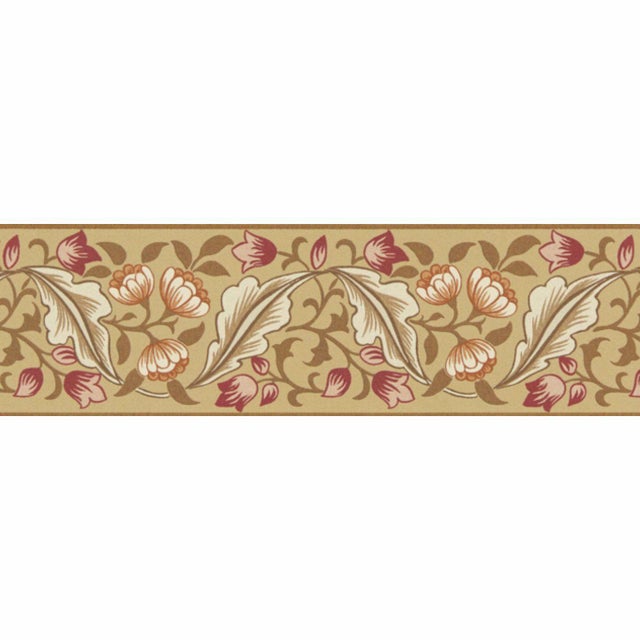 Morris & Co. Bluebell & Peony Border Wallpaper in Gold/Madder For Sale
