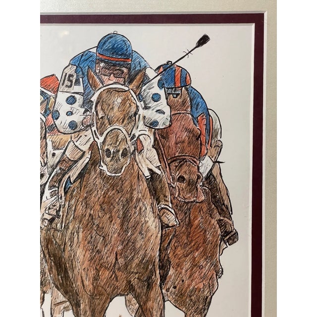 1980s Kentucky Derby Bernice Batoff Smarty Jones Horse Jockey Watercolor Ink Painting For Sale - Image 9 of 12