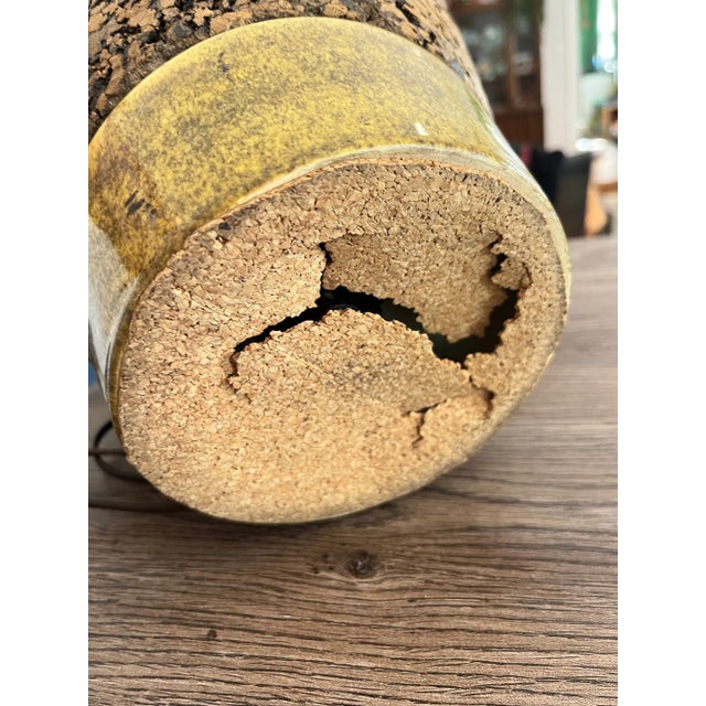 Wood 1950s Mid-Century Modern Large Cork and Ceramic Table Lamp For Sale - Image 7 of 7