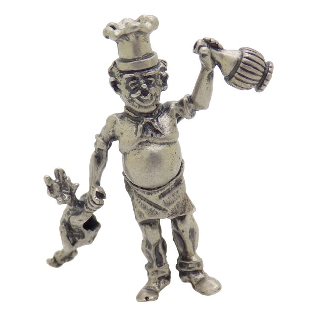 Vintage Italian Handmade Genuine Silver Italian Chef with Chicken Figurine, 1980s For Sale