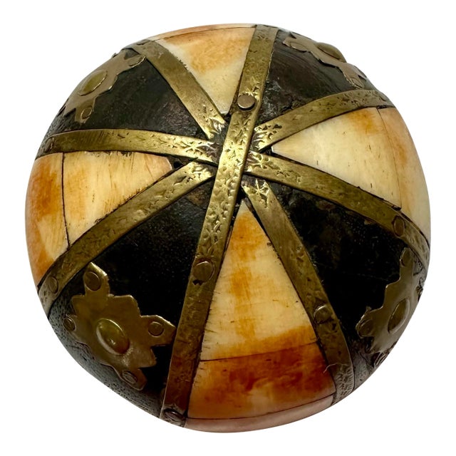 Vintage Late 20th Century Wood and Brass Decorative Orb Ball For Sale