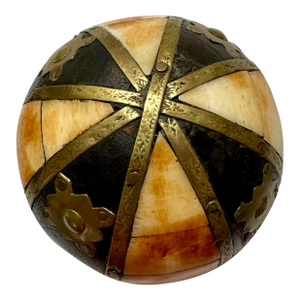 Vintage Late 20th Century Wood and Brass Decorative Orb Ball