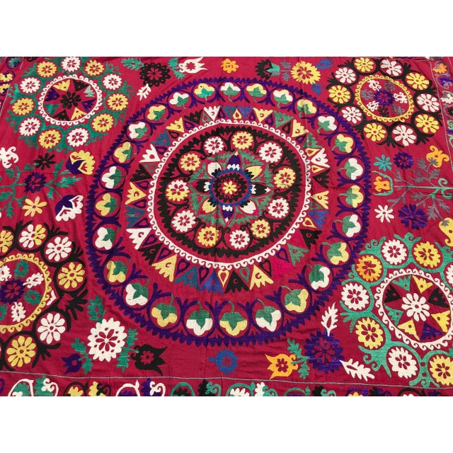 Vintage Dark Pink Suzani Fabric For Sale In Los Angeles - Image 6 of 8