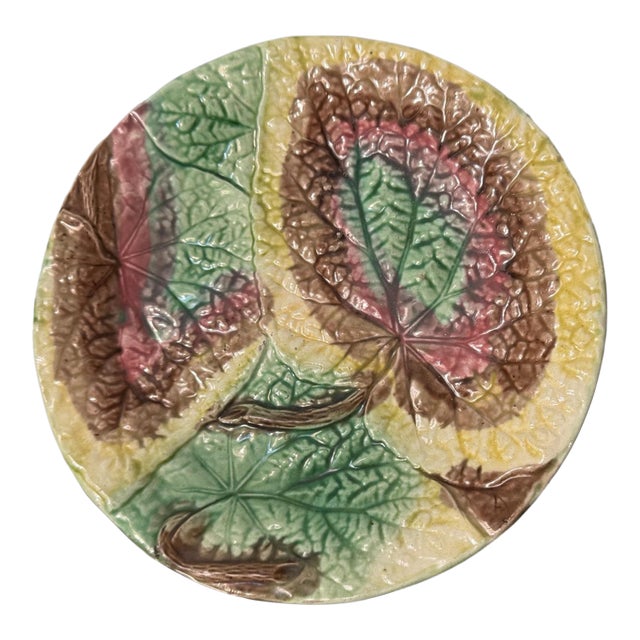 Vintage Majolica Leaf Decorated Plate For Sale