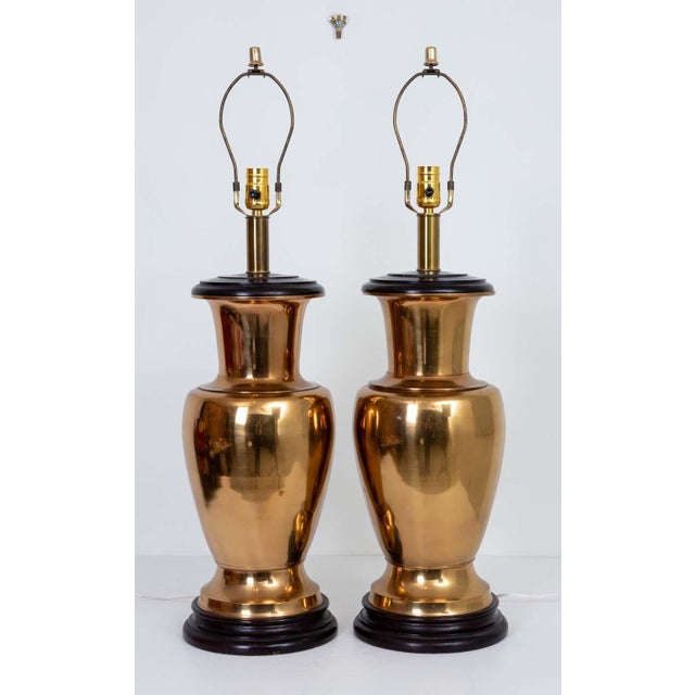 Late 20th Century Large Brass Lamps - a Pair For Sale - Image 4 of 6