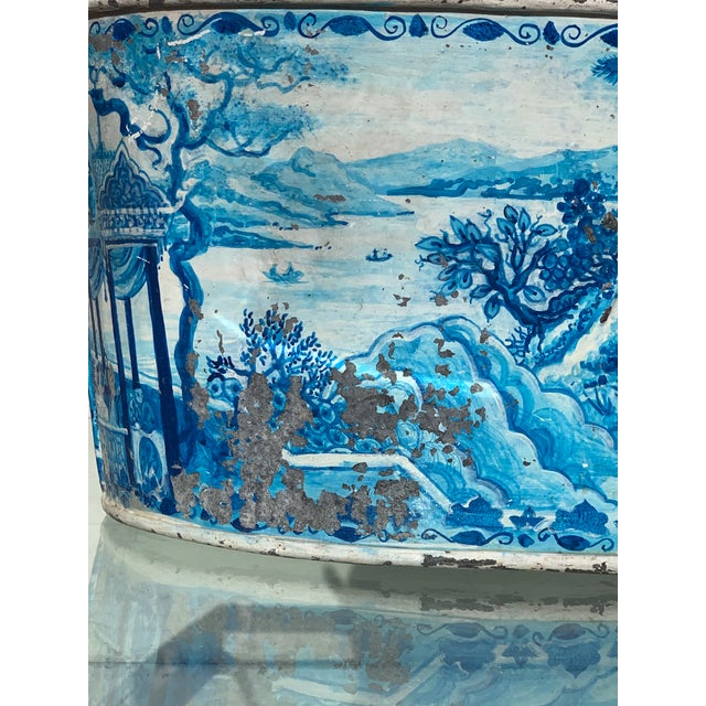 Metal Blue Tole French Style Chinoiserie Planter For Sale - Image 7 of 12