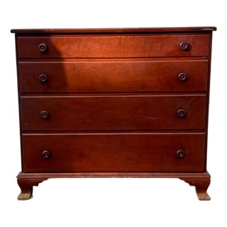 Solid Wood Early American Dresser, Vintage 4 Drawer Chest, Maple Wood Bedroom Storage For Sale